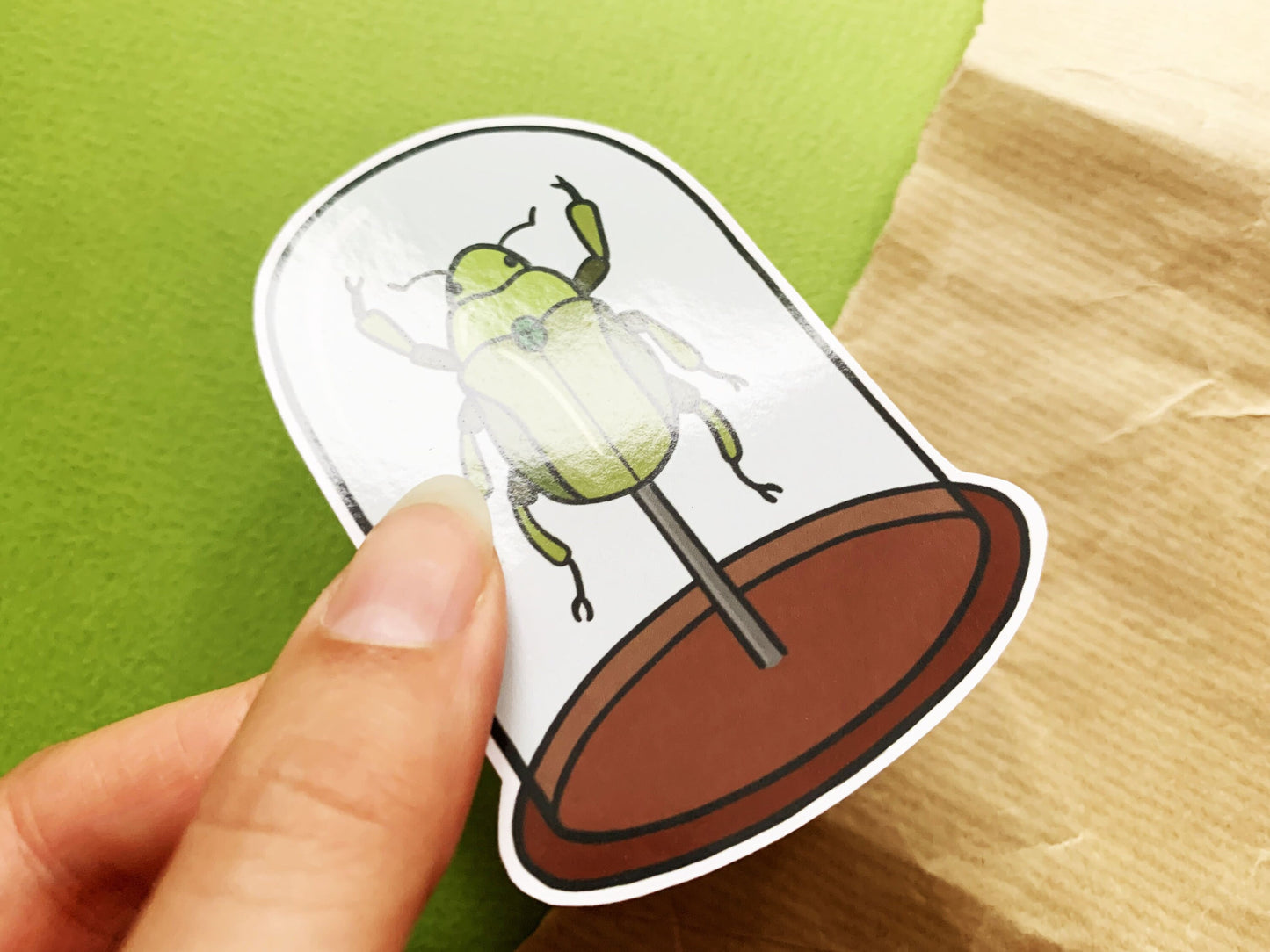 Green Beetle Bell Jar Sticker, Natural History Lovers Entomology Gift, Cute Insect in a Specimen Jar Laptop Sticker, Small Nature Lover Gift