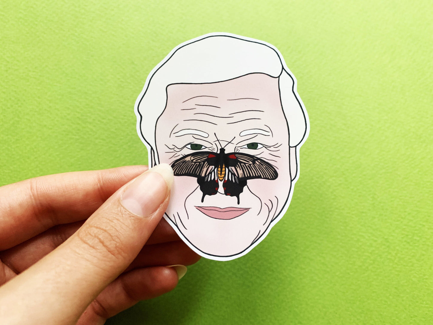 David Attenborough Sticker, Cute Natural History Butterfly Phone Sticker, Small Eco-Friendly Gift for Nature Documentary and Animal Lovers