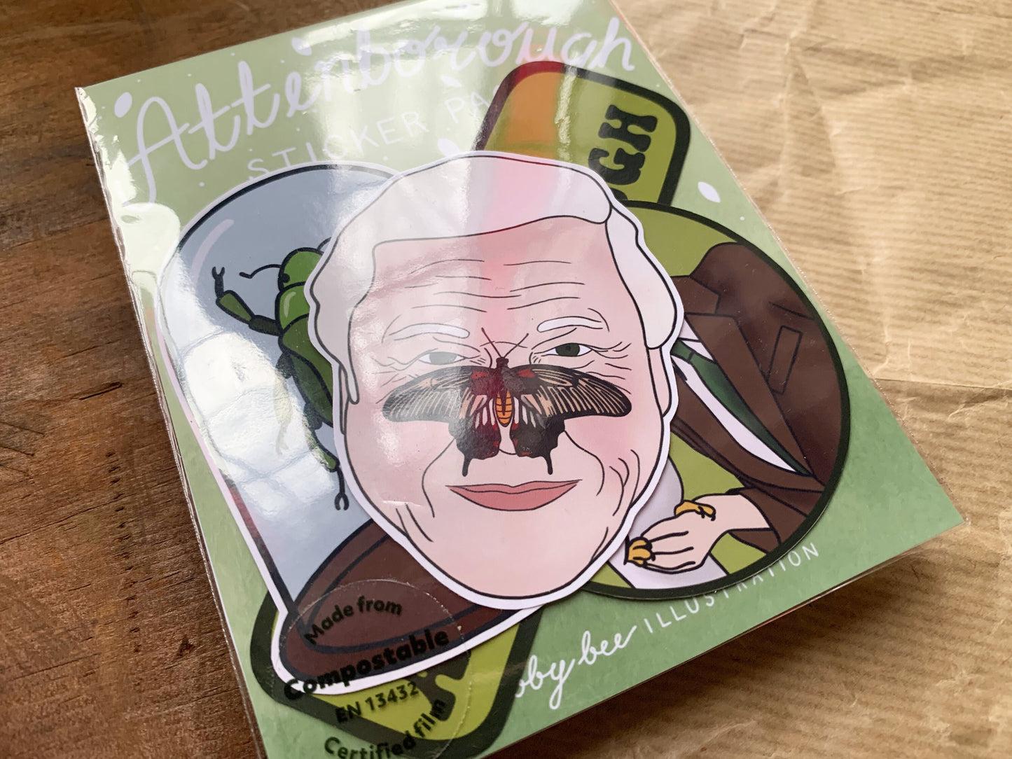David Attenborough Sticker Pack with 4 Nature Themed Gloss Stickers, Wildlife Conservation and Nature Documentary Lovers Gift