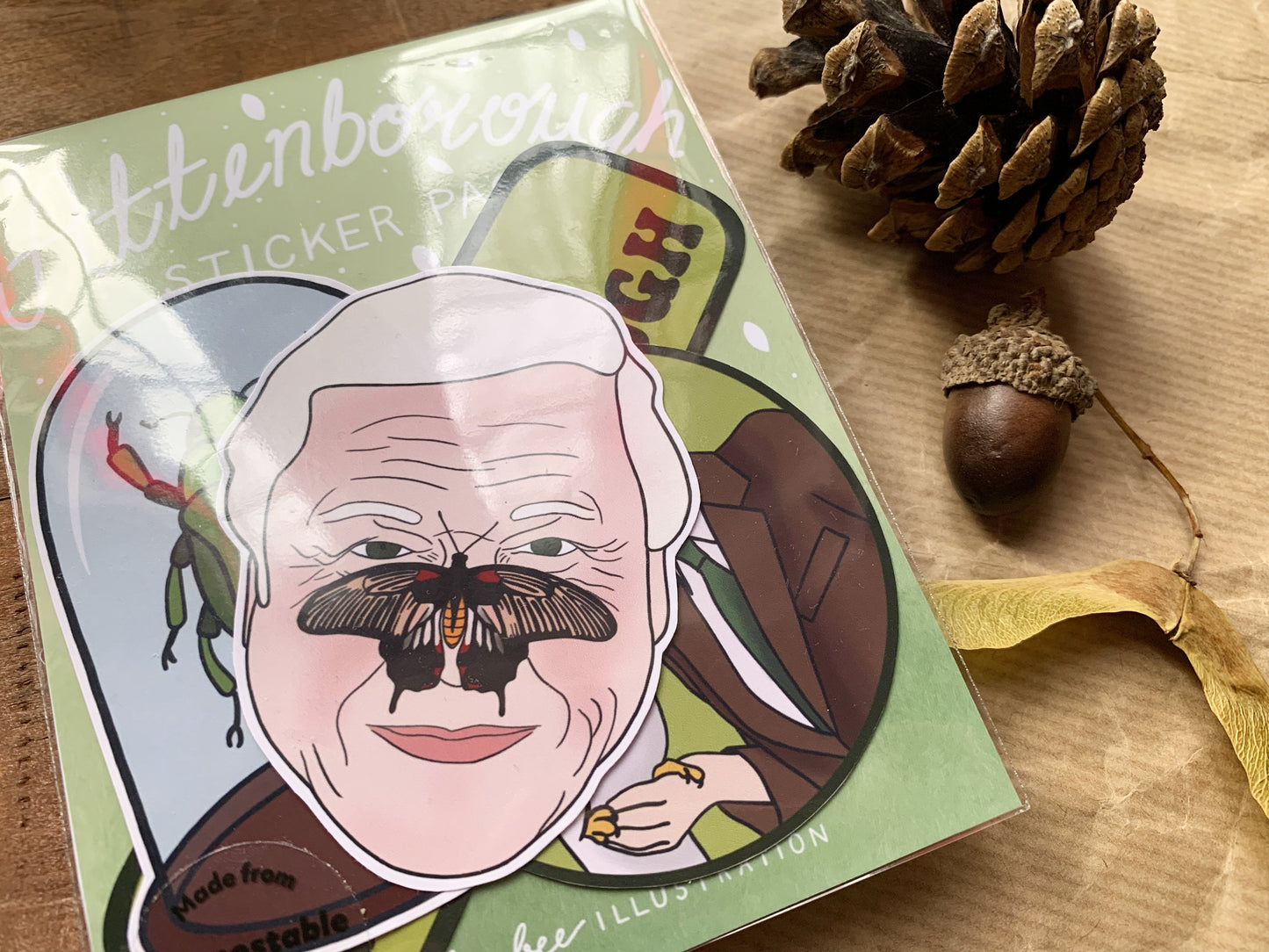 David Attenborough Sticker Pack with 4 Nature Themed Gloss Stickers, Wildlife Conservation and Nature Documentary Lovers Gift