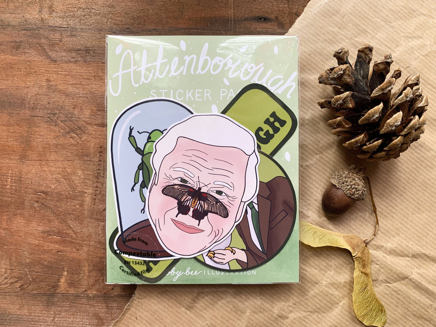 David Attenborough Sticker Pack with 4 Nature Themed Gloss Stickers, Wildlife Conservation and Nature Documentary Lovers Gift