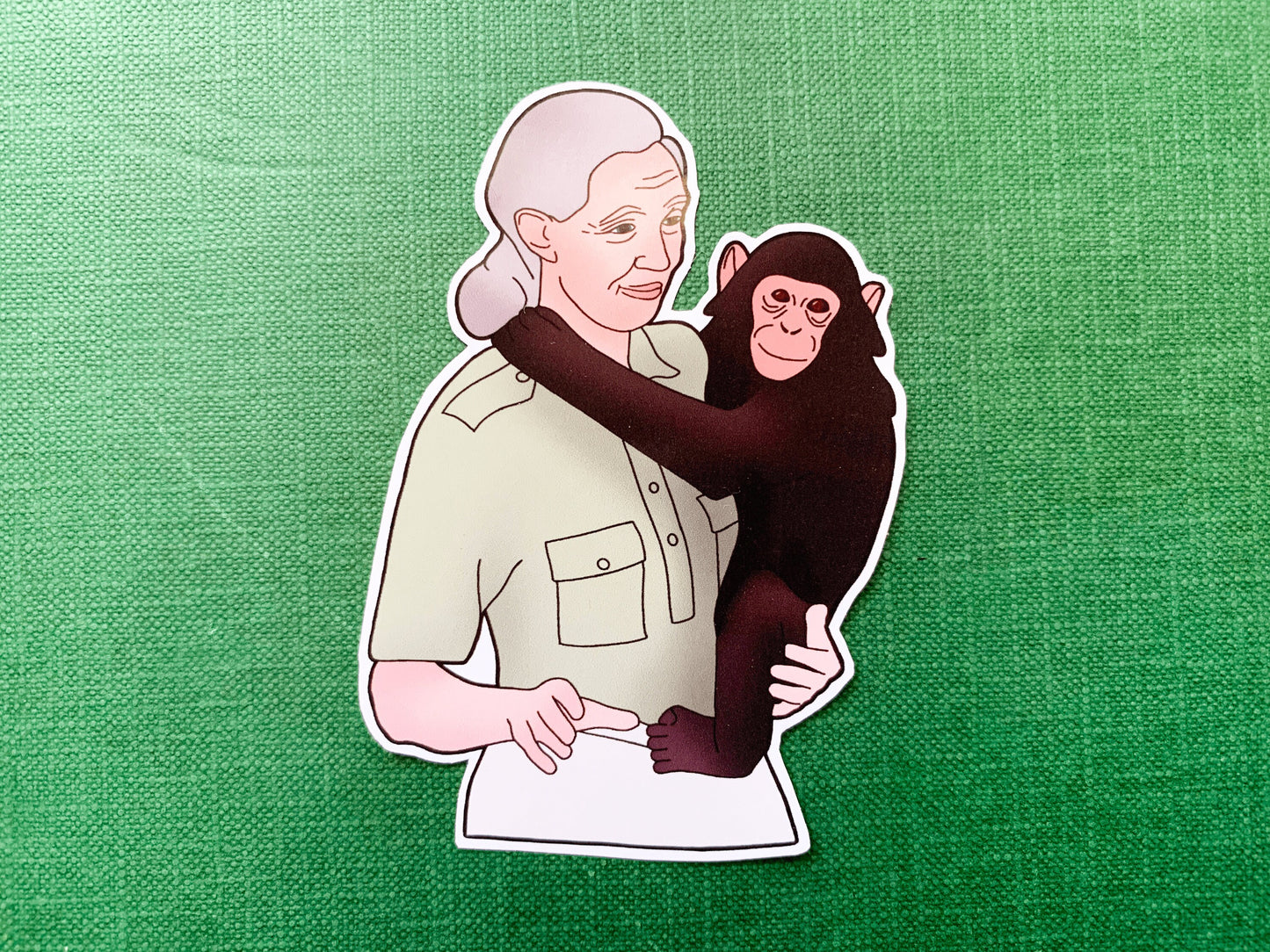 Dr Jane Goodall and Baby Chimp Sticker, Primatologist and Natural Scientist Stationary, Wildlife Conservationist Small Monkey Themed Gift