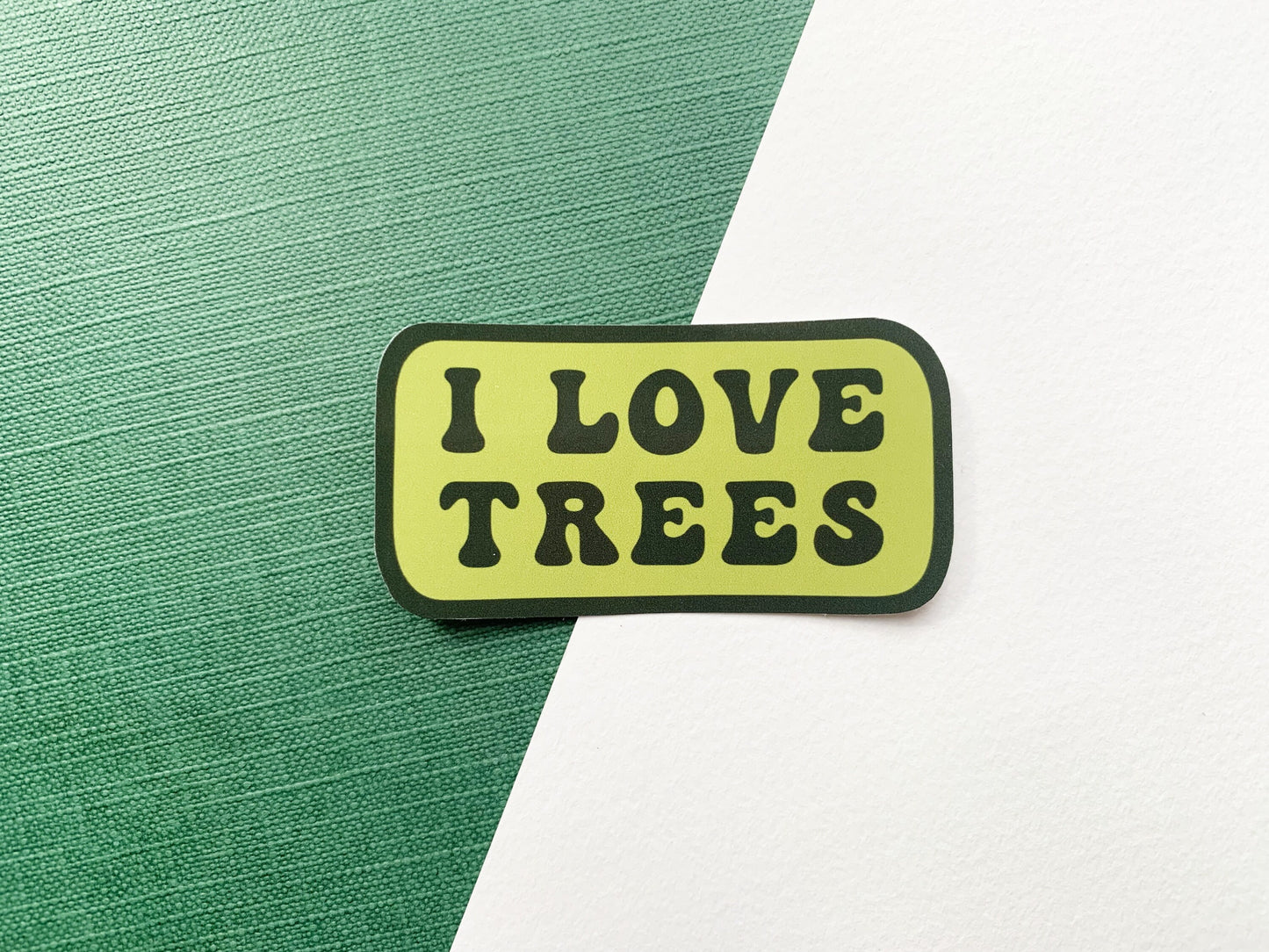 I Love Trees Retro Style Green Sticker, Small Gift for Hikers and Nature Lovers, Explorer Mountain Hiker Stationery Gift for Forest Lovers