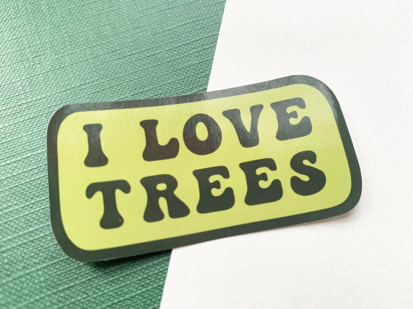 I Love Trees Retro Style Green Sticker, Small Gift for Hikers and Nature Lovers, Explorer Mountain Hiker Stationery Gift for Forest Lovers