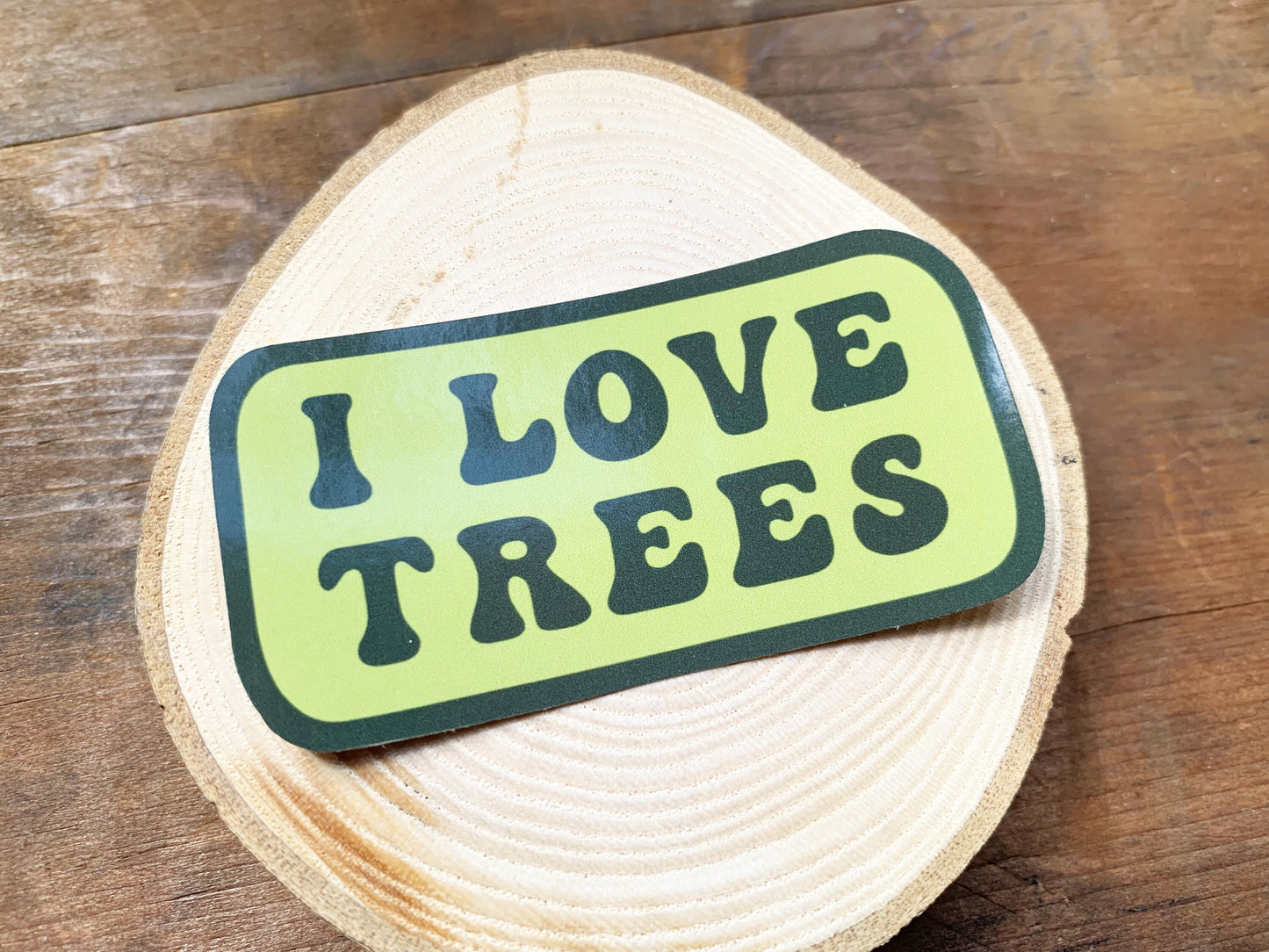 I Love Trees Retro Style Green Sticker, Small Gift for Hikers and Nature Lovers, Explorer Mountain Hiker Stationery Gift for Forest Lovers