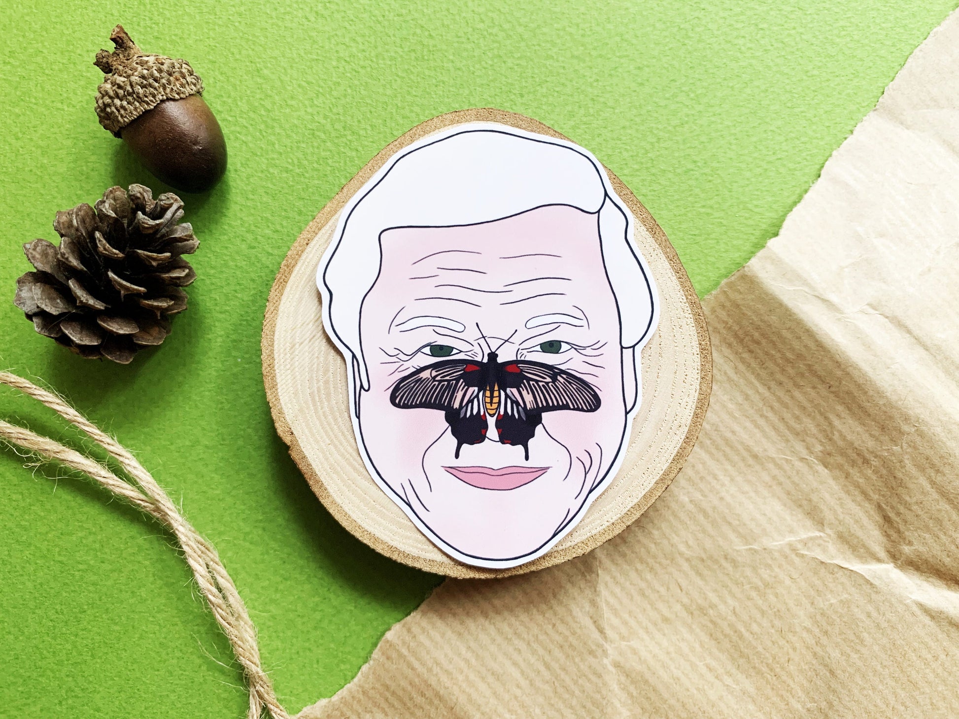 David Attenborough Sticker, Cute Natural History Butterfly Phone Sticker, Small Eco-Friendly Gift for Nature Documentary and Animal Lovers