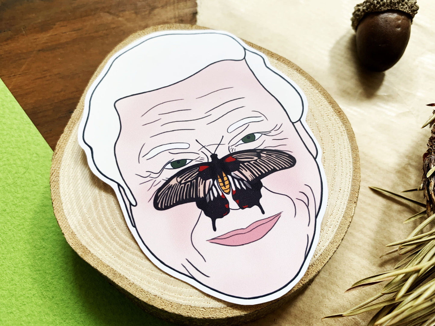 David Attenborough Sticker, Cute Natural History Butterfly Phone Sticker, Small Eco-Friendly Gift for Nature Documentary and Animal Lovers