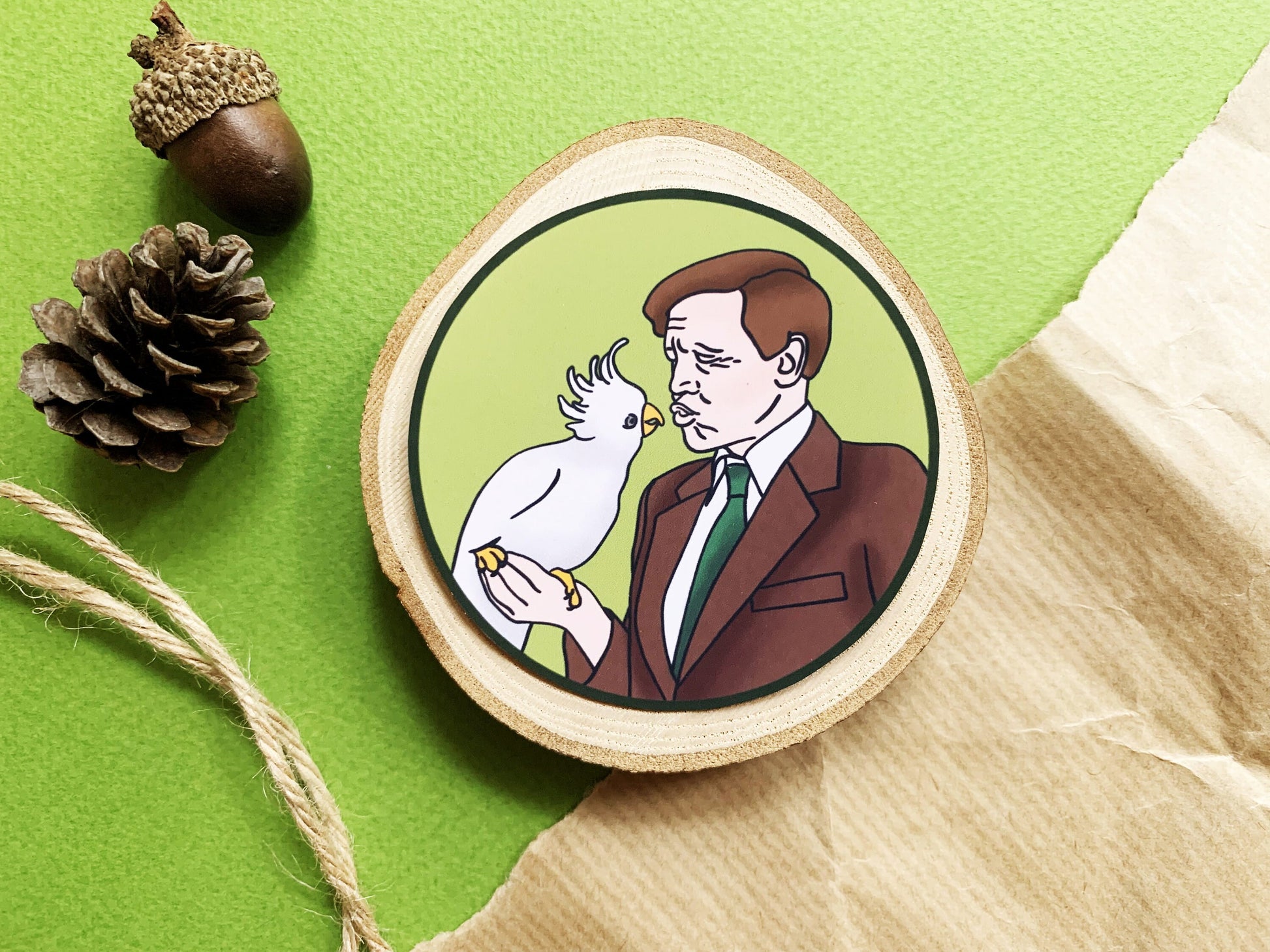 Sir David Attenborough with a Cockatoo Sticker, Animal and Nature Lovers Phone Sticker, Ornithology Gift for Bird or Natural History Lovers