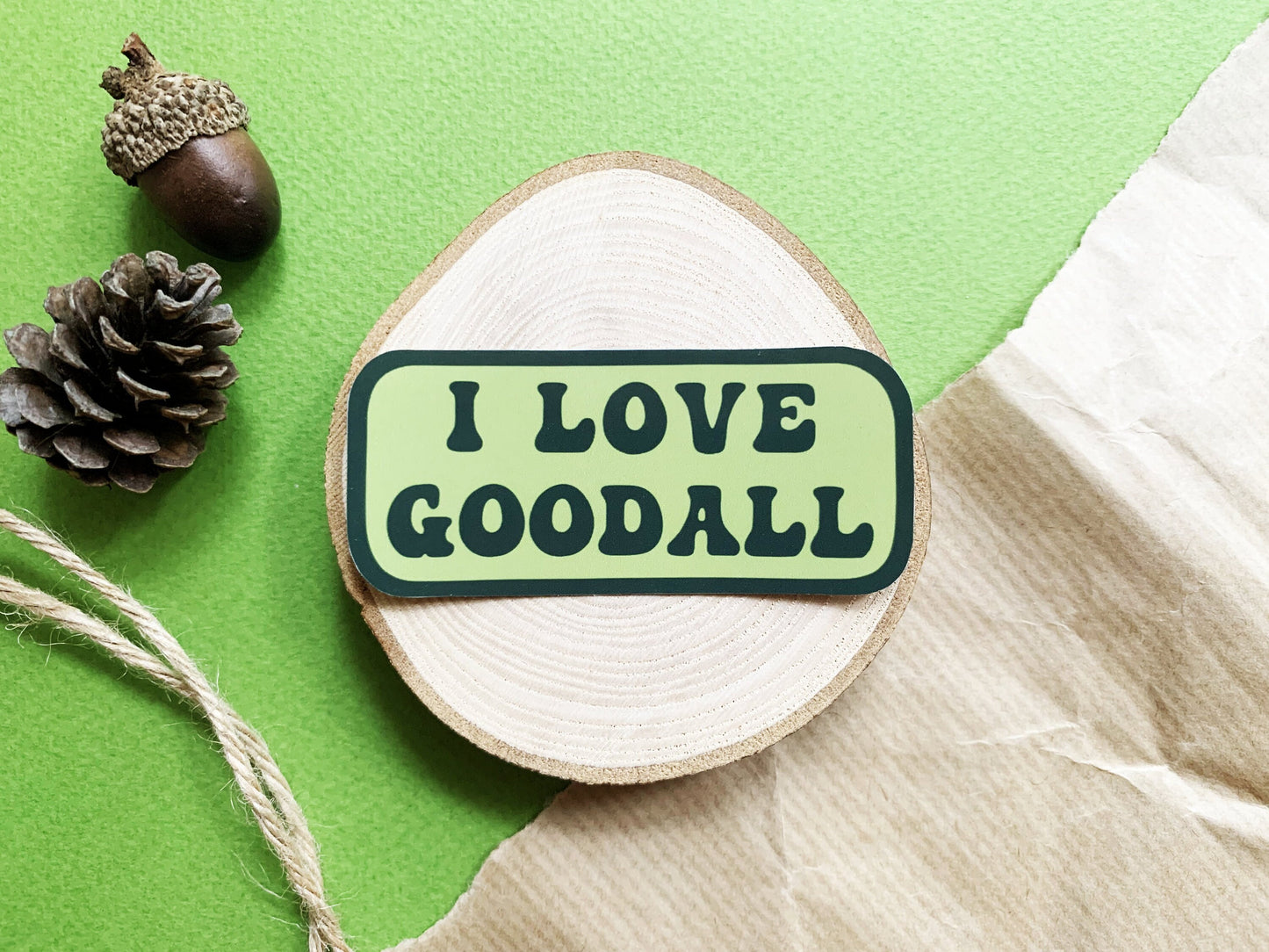 I Love Goodall Gloss Sticker, Jane Goodall Phone Decal for Conservationists, Small Primatology Stationery Gift for Primate and Monkey Lovers