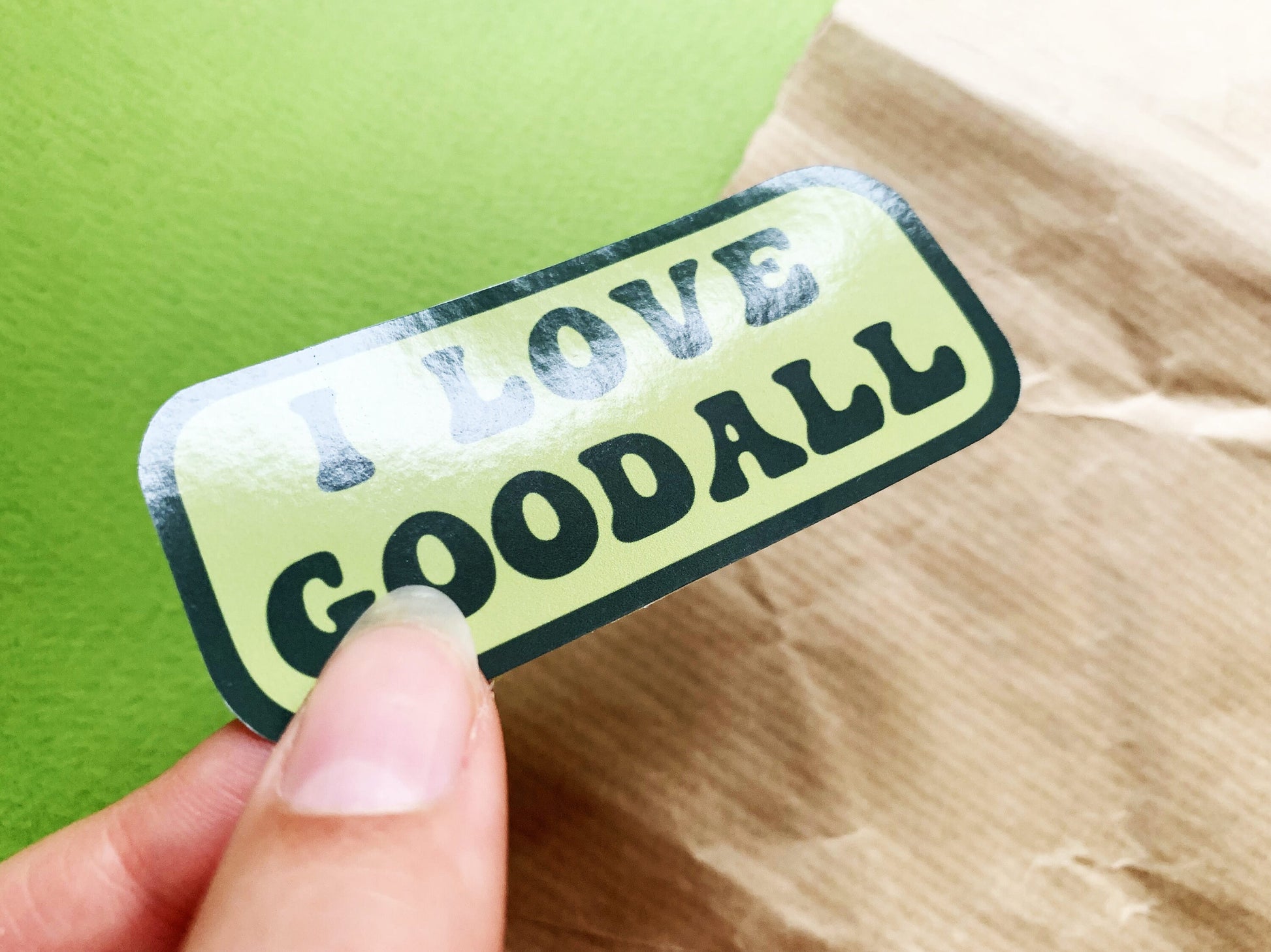 I Love Goodall Gloss Sticker, Jane Goodall Phone Decal for Conservationists, Small Primatology Stationery Gift for Primate and Monkey Lovers