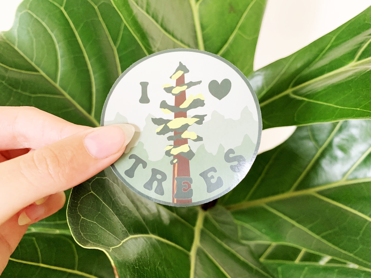 I Love Trees Gloss Sticker, Forest Hiker and Nature Lover Phone Decoration Sticker, Pine Tree Water Bottle or Laptop Sticker for Explorers