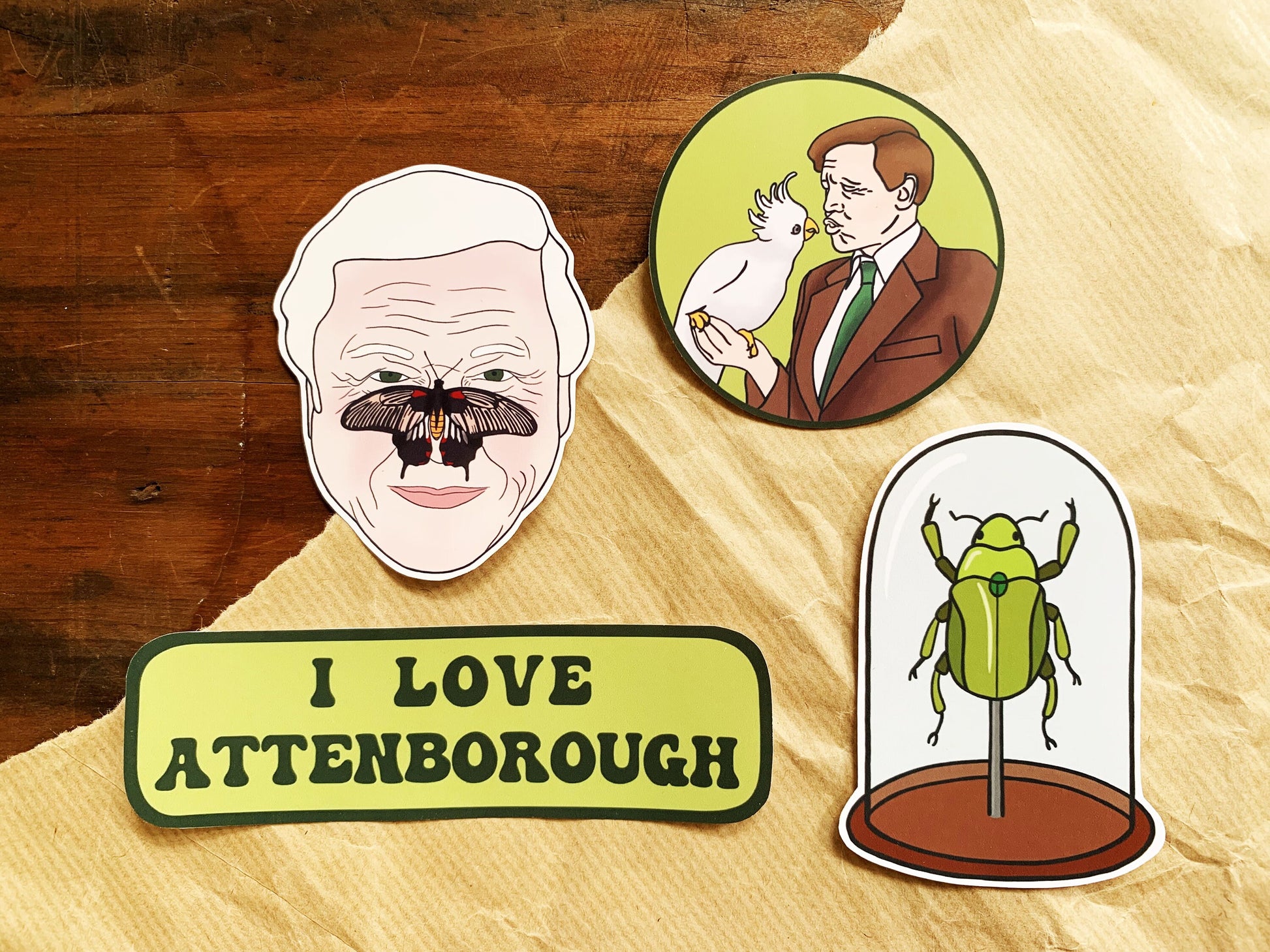 I Love Attenbrough Phone Sticker, David Attenborough and Nature Documentary Lovers, Natural History Themed Small Gift, Retro Style Sticker