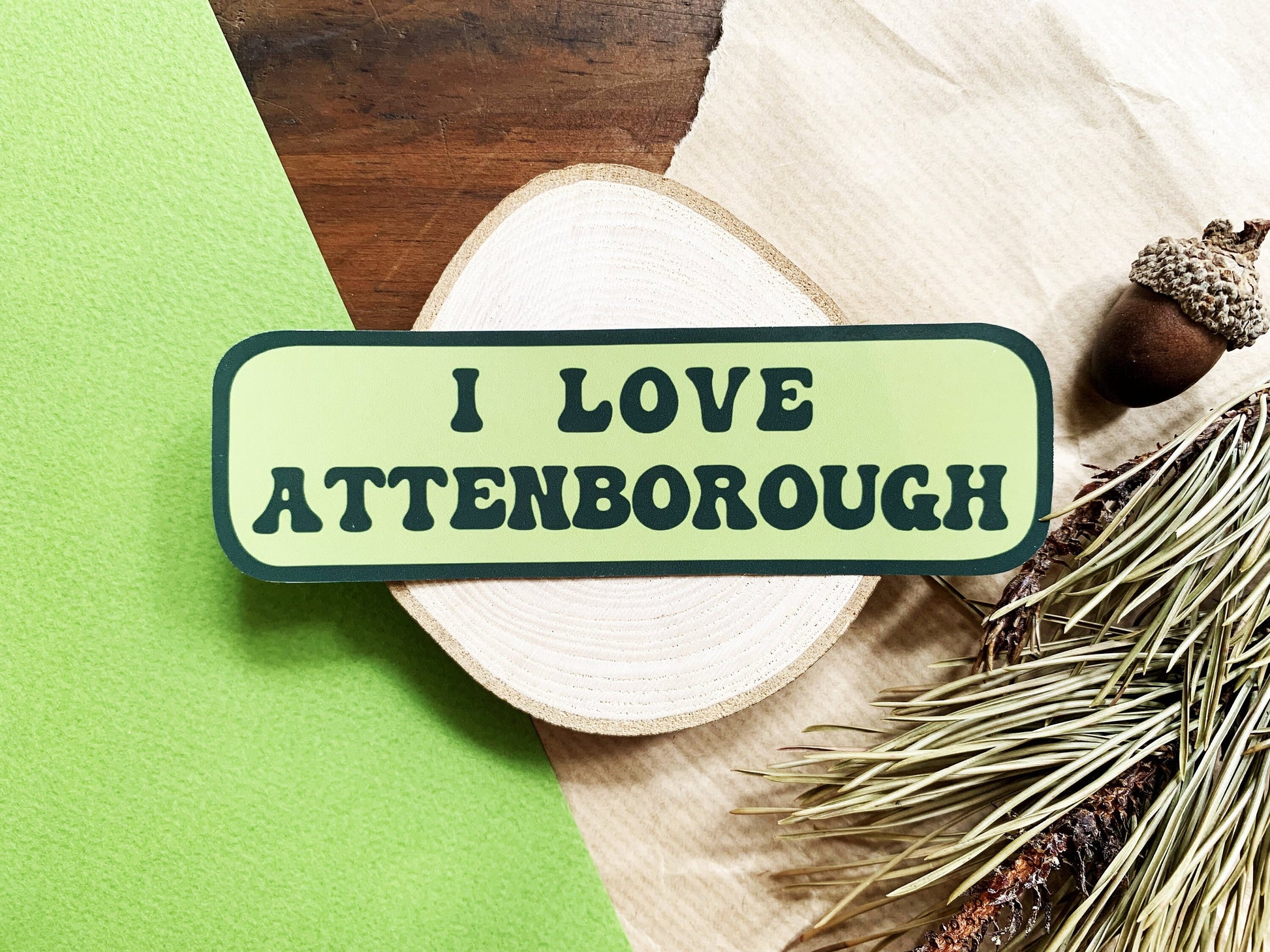 I Love Attenbrough Phone Sticker, David Attenborough and Nature Documentary Lovers, Natural History Themed Small Gift, Retro Style Sticker