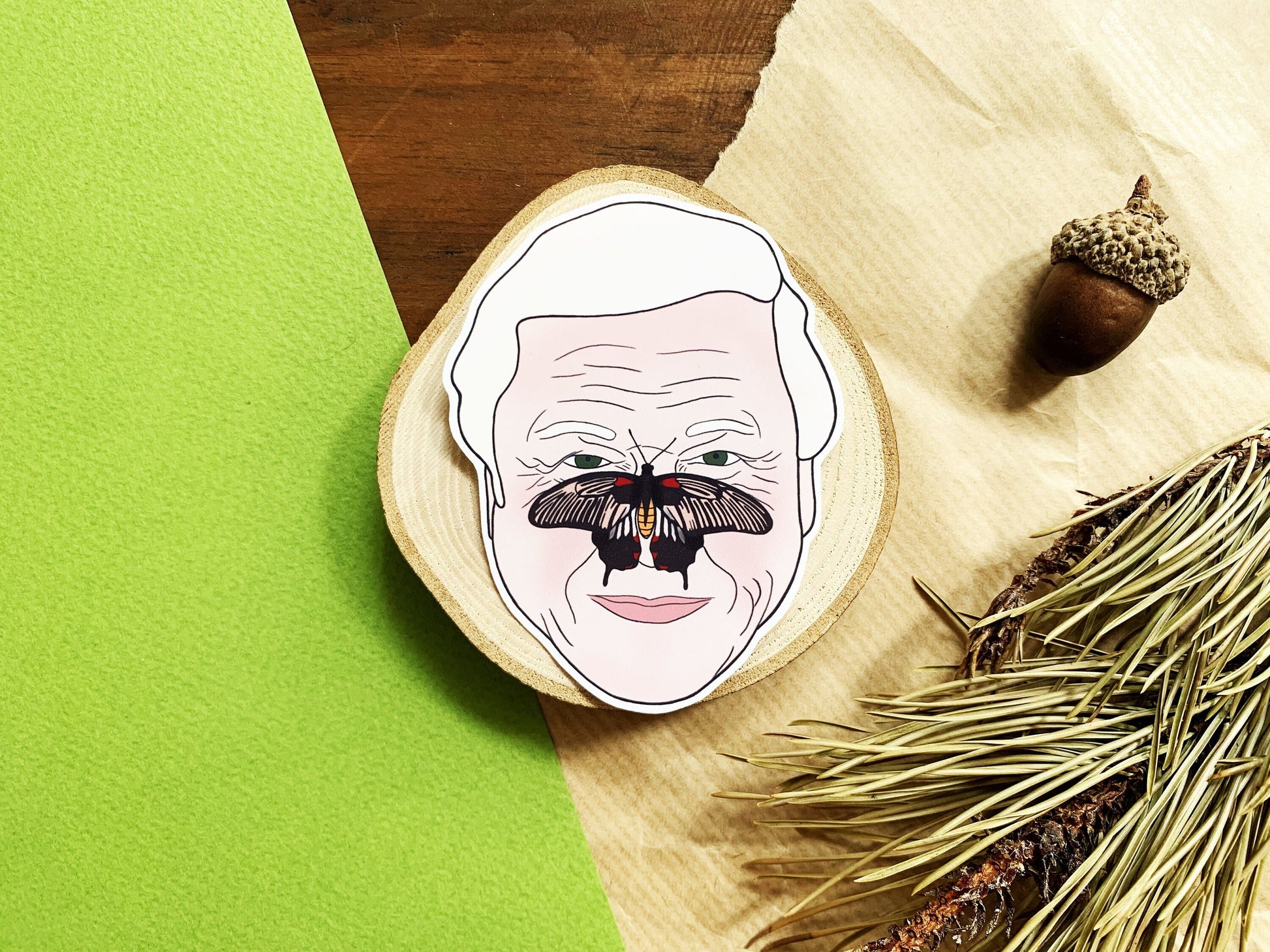 David Attenborough Sticker, Cute Natural History Butterfly Phone Sticker, Small Eco-Friendly Gift for Nature Documentary and Animal Lovers