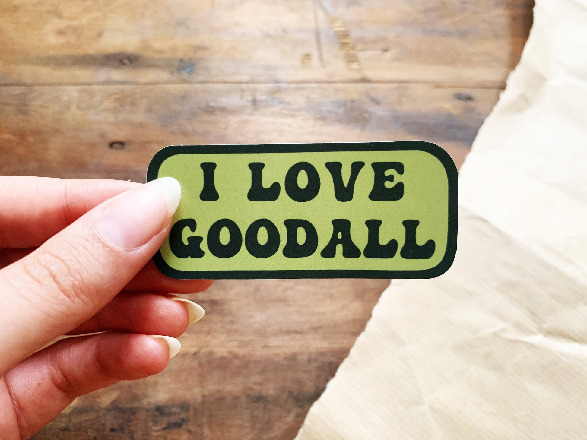 I Love Goodall Gloss Sticker, Jane Goodall Phone Decal for Conservationists, Small Primatology Stationery Gift for Primate and Monkey Lovers