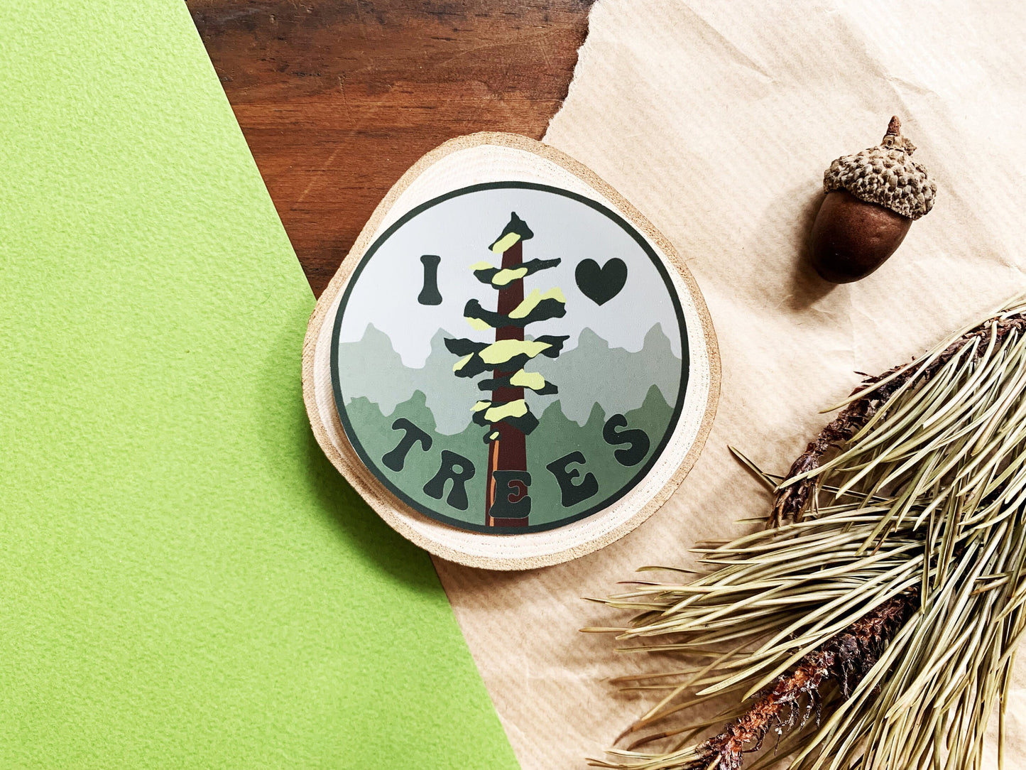 I Love Trees Gloss Sticker, Forest Hiker and Nature Lover Phone Decoration Sticker, Pine Tree Water Bottle or Laptop Sticker for Explorers