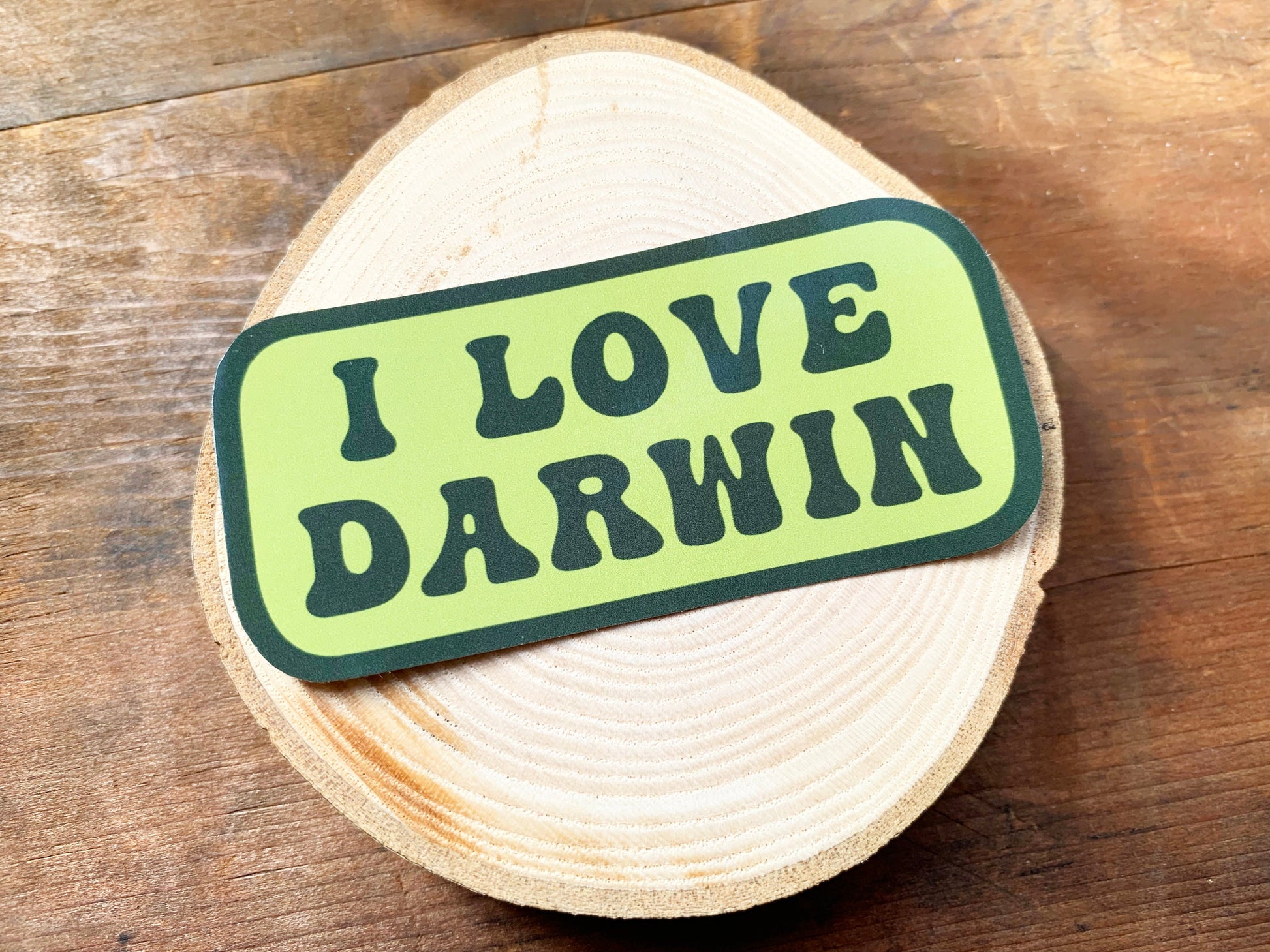 I Love Darwin Gloss Laptop Sticker, Natural History Themed Small Gift, Retro Style Natural Selection & Theory of Evolution Phone Sticker